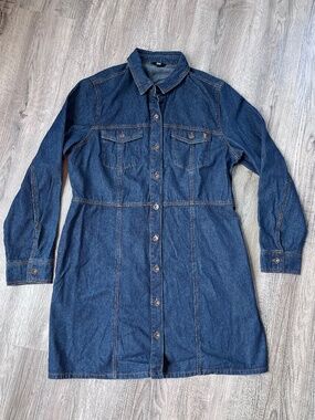 Frye Denim Mini Dress Med-Dark Wash Women’s Size XL Pockets Western Boho